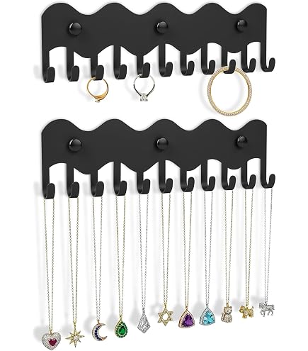 Set 6 Organizer Portagioie Da Parete Trasparenti Con 8 Ganci - Portacollane E Bracciali Adesivi - 3