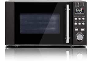 SMETA 3 in 1 Mikrowelle mit Grill und Heißluft, Mikrowelle mit Backofenfunktion, 20L Mikrowelle, 800W Microwellengerät, Grillleistung 1200W, Heißluftherd 2200W, Mikrowelle aus Edelstahl, Schwarz