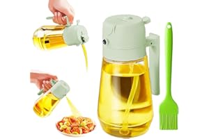 QWYZOR Ölsprüher für Speiseöl, 2 in 1 Ölspender, 470 ml Öl Sprühflasche lebensmittelecht, Ölspray zum Kochen, Olivenöl Öl Spray Kalorienarm für Heißluftfritteuse , Sprühflasche Öl Zum Kochen, Backen-Grün