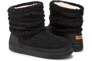 HomeTop Women's Bootie Slippers Fuzzy Warm Memory Foam Indoor House Shoes with Non-slip Rubber Soles