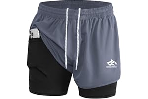 LORSPORTCH Pantaloncini da Corsa 2 in 1 da Uomo Fitness Allenamento per Maratona all'aperto con Tasche incorporate