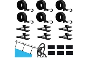 Kenmohuo 18Pcs Pool Solar Cover Reel Straps, Upgraded Adjustable Straps Pool Cover Reel Attachment Kit Including 6 Solar Cover Reel Blanket Straps with Hooks, 6 Pool Cover Clamps, 6 Touch Fastener