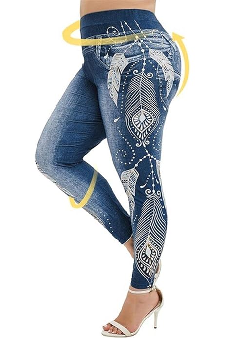 Legging Aspect Jean Pour Femme - Taille Haute, élastique Et Respirant - Idéal Pour Le Sport, Le Yoga Ou Le Quotidien - Tailles S à 2XL