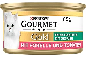 Gourmet Gold Feine Pastete mit Gemüse Katzenfutter nass, mit Forelle und Tomaten, 12er Pack (12 x 85g)