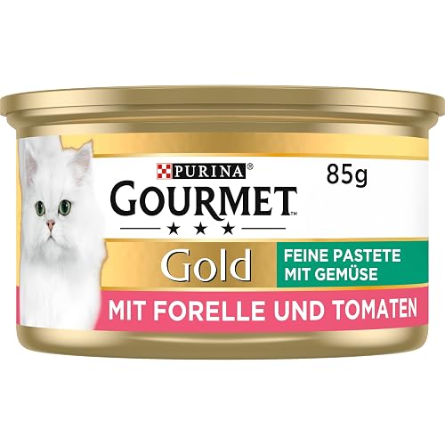 Purina Gourmet Gold Fine Pate with Vegetables Wet Cat Food, with Trout and Tomatoes, Pack of 12 (12 x 85 g)