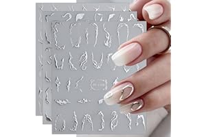 ‎JMEOWIO JMEOWIO Nagelsticker Marmor Linie 9 Blatt Nail Art Sticker Selbstklebend Nagelaufkleber Silber Bunt Dekoration Nageldesign Zubehör