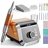 HOMEASY Torno para Uñas Profesional 45000 RPM 45 Velocidades con Pedal - Kit 11 Fresas Torno para Uñas +75 Bandas, <40dB Sile