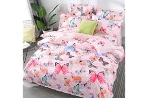 ‎ASHANLAN AShanlan Mädchen Rosa Bettwäsche Schmetterling 135 x 200 Kinderbettwäsche Pink Bunt Butterfly 100% Mikrofaser Kinder Bettbezug mit Kissenbezug 80x80