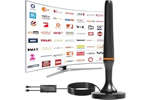 DVBT2 Antenne,zimmerantenne dvb-t2 mit verstärker,Digitale Zimmerantenne für Fernseher,dvbt antenne,unterstützt 4K 108P HD Kanäle,Magnetic Base for Easy Setup (Orange (mit Verstärker))