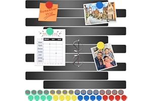 Wukong 30x3cm | 10 pezzi di nero lavagna magnetica, strisce magnetiche con 16 pezzi di magneti colorati per lavagna da frigo per ufficio, bacheca, lavagna magnetica, parete fotografica, ufficio