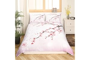 HOMEWISH Fiore Di Ciliegio Biancheria Da Letto Set In Stile Giapponese Romantico Tema Rosa Consolatore Set di Rivestimento Botanico Ramo Fiore Stampato Copripiumino Donne Ragazze Coppia Teen Morbido