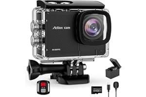 Yolansin Action Camera 4K 60FPS, 48MP Con 64GB MicroSD 40M Fotocamera Subacquea Videocamera Impermeabile WIFI 170° Sports, Telecomando 2.4G, 2x1350mAh Batterie e Accessori