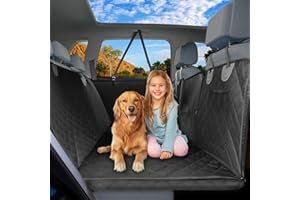 BingoPaw Koc dla psa, na tylną kanapę samochodową, poszerzony, z twardym spodem, wodoszczelny, odporny na zarysowania, z pasem bezpieczeństwa, uniwersalny pokrowiec na tylne siedzenie