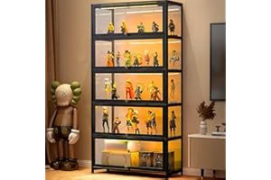 Scribora Vitrina de cristal para coleccionables y trofeos, vitrina de 5 niveles, estantería, armario de almacenamiento para sala de estar, dormitorio, oficina (puerta abatible negra)