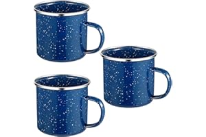 Royouzi 3 Emaille-Becher, Trinkbecher aus Emaliertem Edelstahl, Teepott, Kaffeetasse, 3 Teiliges Becherset, Spülmaschinengeeignet und kann Gegrillt Werden für Outdoor/Camping und Geschenk (Blau)