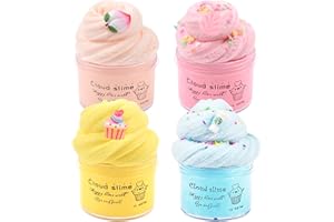 BASYWIIM 4 Pack Cloud Slime Kit, Soft and Non-Sticky Fluffy Slime, Stress Relief Scented Slime Toy for Kids Education, Party Gift and Birthday Gift