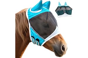 HBSFBH Pferde Fliegenmaske, Fliegenschutz Pferd Cob mit Ohrenschutz, Horse Fly Mask, Pferde Integral Fliegenmaske, Stretchy P-Ferde f-liegenmaske, Atmungsaktive Netz P-ferdemaske, für zur Abwehr von Mücken