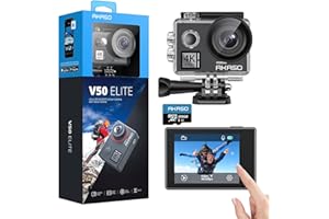 AKASO V50 Elite Caméra Sport 4K 60fps avec Carte Mémoire MicroSDXC 128Go, 20MP Vocale Ecran Tactile EIS Action Camera Etanche sous Marine Angle Vision Réglable 8X Zoom 2 Batteries et Kit d'Accessoires