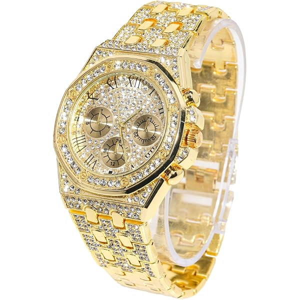 LOUIS XVI Orologio da polso da uomo Majesté Iced Out Royale, cinturino in acciaio argento/oro/oro rosa, con diamanti CZ, analogico, al quarzo, acciaio inossidabile, Oro rosa, Bracciale : LOUIS XVI