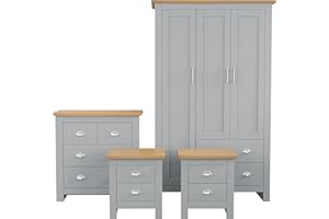 Blisswood Bedroom Furniture Set,3 Piece Bedroom Set With 3 Door Wardrobe & 2+2 Drawer Chest of Drawer +(2x1) 2 Drawer Bedside Table (3 Door Wardrobe + 2+2 Chest & 2x1 Bedside Table Grey)