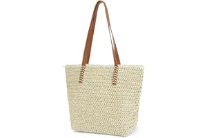 MAMUNU Stroh Strandtasche für Frauen, große Strohtasche mit Reißverschluss, Retro Sommer gewebte Tasche Strand Reise Handtasche, handgefertigte Boho Casual Stroh Schultertaschen für Strand Pool Beruf