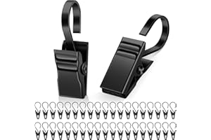 Caianwin 50 Stück Gardinen Klammern Edelstahl Vorhang Clips Schwarz Metall klemmhaken für Vorhänge Duschvorhang Fotos Lichterketten Vorhangringe mit Clipper