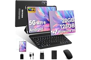 SKYEGG Tablet 10 Pollici Android 14, 20 GB RAM + 128 GB ROM(Espandibile Fino a 1 TB), Octa-Core, 5G Wi-Fi 6, 8MP + 5MP, 6000mAh, Widevine L1, USB-C Tablet con Tastiera + Mouse + Custodia, Nero