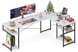 ‎ODK ODK L-förmige Eckschreibtisch Weiß 168x120cm - Geräumiger Schreibtisch L Form, Arbeitstisch mit Extra Stauraum & 2 Haken, Ideal für Home Office, Gaming & Studieren