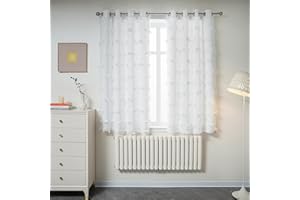 MYSKY HOME Vorhang Kinderzimmer Verdunklungsvorhänge 2er Set Gardinen mit Ösen Kurz Weiss Doppellagige Vorhänge Gardine Blickdicht mit Voile Raumtrenner Ösenvorhang, H 160 x B 132 cm, Weiß