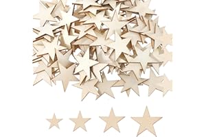PERSENTU 200 Pcs Wooden Star,Mini Wooden Craft Ornaments, Wood Cutout Star Shape Embellishment for Crafting Christmas Tree Decorations Baubles, Crafts DIY Supplies Gifts to Paint Your own Sets
