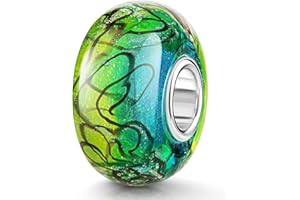 MATERIA by Matthias Wagner Glas Bead Linien gelb grün türkis schwarz für Beads Kette/Armband 1021