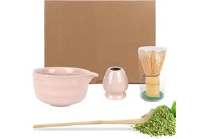 KQWVZ Matcha Set, 4 Pieces Matcha Broom Set, Matcha Accessory Set, Japanese Accessories for Matcha Ceremony, Macha Tea Set with Bamboo Spoon, Bamboo Stirrer, Large Ceramic Bowl, Ceramic Stirrer Stand