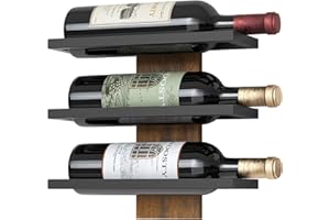 FAVOOSTY Étagère à vin Murale, Porte-Bouteilles, étagère à Bouteilles avec 3 Niveaux, en métal, étagère à vin, pour Salle à Manger, Chambre à Coucher, Cave à vin, Noire