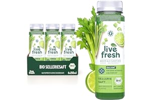 ‎LIVEFRESH Selleriesaft BIO Kaltgepresst¹ - 6x250ml | Sellerie Direktsaft ohne Zuckerzusatz | Gemüsesaft mit Kalium, Calcium & Vitamin K | Inkl. 1,50€ Pfand | DE-ÖKO-006