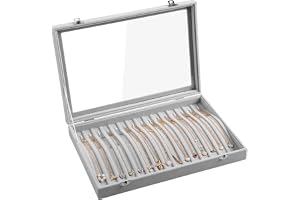 Frebeauty 15 krokar halsband bricka sammet hals arrangör med klart lock låsbar halskedja hållare låda smycken arrangör för hä