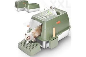 EOSARCU XXL kuweta dla kota ze stali nierdzewnej, bezzapachowa, z pokrywką, duża kuweta ze stali nierdzewnej, zamknięta kuweta dla kotów, zabezpieczona przed wyciekiem i łatwa do czyszczenia, zielona