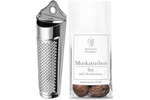 ‎BOOMERS GOURMET Boomers Gourmet - Muskatreibe mit Behälter und Muskatnüssen I Muskatnuss Reibe mit Aufbewahrung Set - Reibe mit Muskatnüssen "Grenada's Best" - 1 Stück