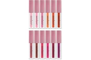 LOPHE Rossetto Liquido, 12 Pezzi Set Di Lucidalabbra Lucido Idratante, Gloss Labbra ad Azione Rimpolpante, Non Appiccicosi, Set Di Rossetto per Donne