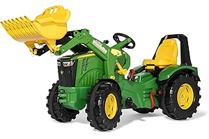 Rolly Toys Trettraktor John Deere rollyX-Trac Premium inkl. rollyTrac Lader (Zweigangschaltung, Handbremse, für Kinder 3-10 Jahre, Verstellbarer Sitz, Traktor mit Flüsterlaufreifen) 651078, grün