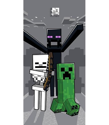 Serviette De Plage Minecraft 70x140 Cm – 100% Coton, Motif Sketch Mobs, Produit Officiel