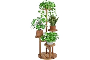 Bamworld 4-Poziomowy Drewniany Stojak na Rośliny - Wysoki Narożny do Salonu, Tarasu, Ogrodu i Balkonu (na Wiele Roślin, Okrągły)