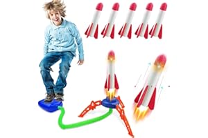 PVFZXS 7 Stück Raketen Spielzeug Für Kinder, 6 Foam Rockets and 1 Launcher Pad, Launch Up to 100+Ft, Geburtstagsgeschenk Spielzeug Für Kinder Jungen Mädchen Alter 3 4 5 6 + Jahre Alt