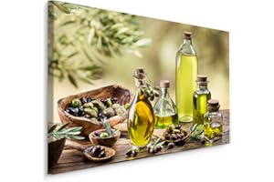 Muralo Leinwandbilder 90x60 Essen Gemüse Oliven Leinwand Wandbild Kunstdruck Olivenöl Blätter Flaschen Glas Schlafzimmer Wohnzimmer Wanddekoration Design XXL 767 Br. 90 cm x Hö. 60 cm
