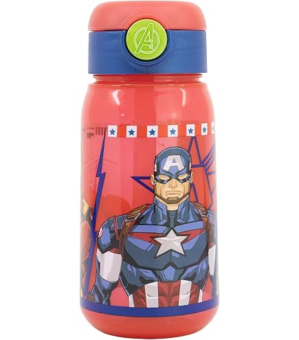 PLAYGROUND Avengers Trinkflasche 410 Ml – BPA-frei, Mit Strohhalm & Griff, Für Kinder