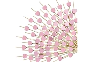 AUGOOG 200 Stück Cocktail Picks,Herz Cocktailspieße Bambus Cocktail Fingerfood Partypicker 12 cm Cocktail Sticks für Hochzeit Geburtstag Party Dekoration (pink)
