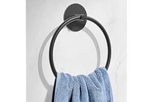Matte Black Bathroom Towel Ring - SUS304 Stainless Steel Bathroom Towel Rack, Susswiff Adhesive Wall Mounted Hand Towels Holder, Towel Hanger for Bathroom Organizer, Kitchen Storage
