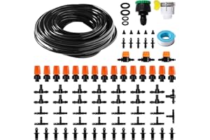 VooGenzek 81 Pezzi 4/6 mm Kit Irrigazione a Goccia, 15m Tubo Irrigazione, Kit fai da te Sistemi di Irrigazione, con Giunti a Barbe Dritte, Connettori a T, Tappi Terminali, per Aiuola
