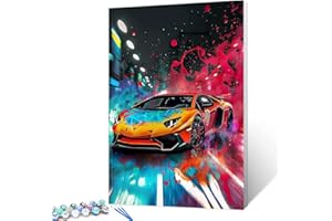 Tucocoo Lamborghini Peinture par numéros pour adultes, enfants et débutants, peinture à l'huile sur toile, kit de pigments acryliques, style aquarelle, décoration murale, cadeau 40,6 x 50,8 cm (sans