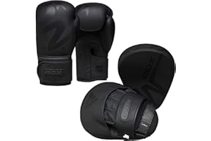 ‎RDX RDX Boxhandschuhe Pratzen Set, Handpratzen Boxen Kampfsport MMA Training, Maya Hide Leder, Schlagpolster Boxpads Kickboxen Boxpratzen, Trainerpratzen Schwarz Boxing Gloves Pads, Schlagkissen Muay Thai