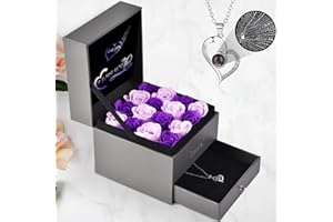 PatNlevs Artificial Rose Set with 16 Eternal Rose and Necklace for Women, Mothers, Wives - for Birthday, Valentine's Day, Mother's Day, Anniversary and Christmas (Purple)